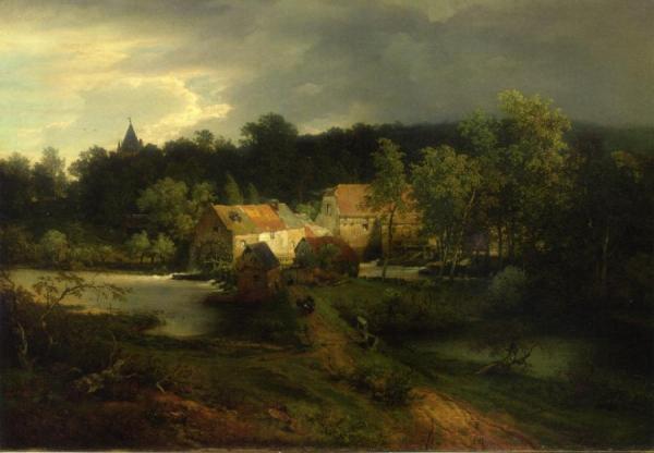 The Watermill In The Village by Andreas Achenbach