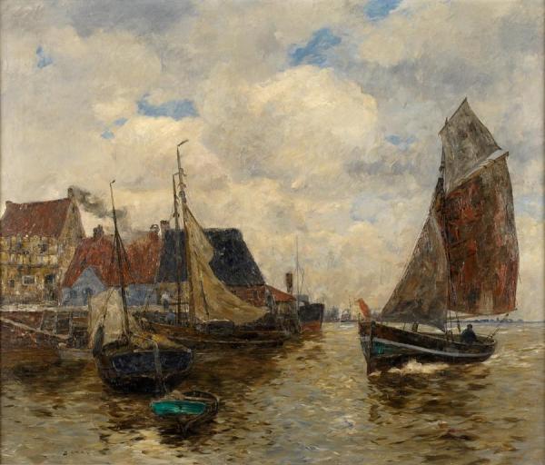 Harbor Entrance by Andreas Dirks Oil Painting Reproductions