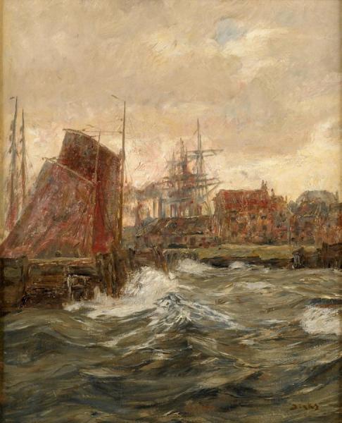 Harbor Entrance by Andreas Dirks Oil Painting Reproductions