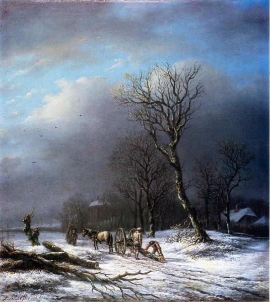Winter Scene by Andreas Schelfhout Oil Painting Reproductions