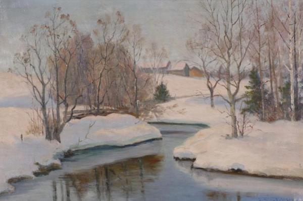 Winter Landscape (vinterlandskap) by Andreas Singdahlsen Oil Painting Reproductions