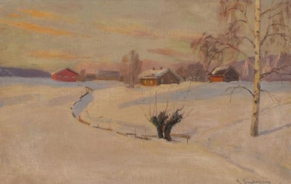 Winter Landscape (vinterlandskap) by Andreas Singdahlsen Oil Painting Reproductions