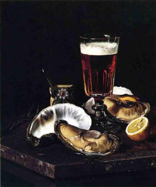 Still Life With Beer And Oysters by Andrew J. H. Way Oil Painting Reproductions