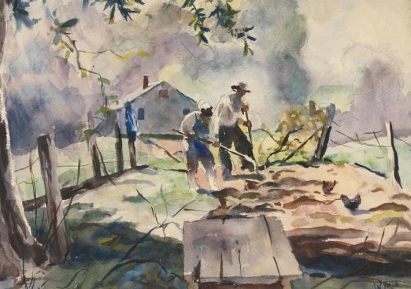 Tending To The Vegetable Garden by Andrew Wyeth