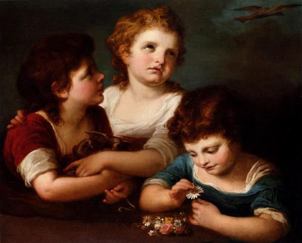 Children With A Bird's Nest And Flowers by Angelica Kauffman