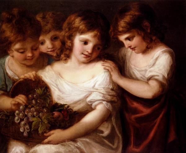 Four Children With A Basket Of Fruit by Angelica Kauffman