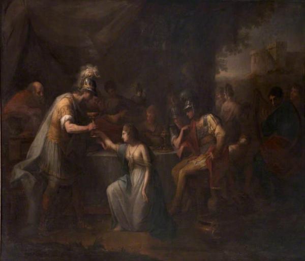 Vortigern, King Of Britain, Enamoured With Rowena At The Banquet Of Hengist, The Saxon General by Angelica Kauffman