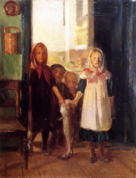 Little Girls With A Cod by Anna Ancher Oil Painting Reproductions