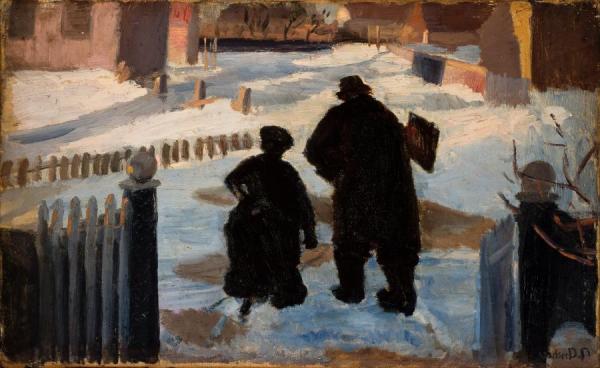 Michael Ancher On His Way To His Studio Accompanied By The Organist Helene Christensen by Anna Ancher Oil Painting Reproductions