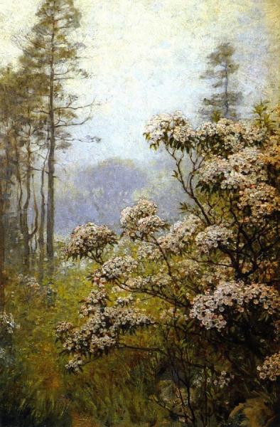 Landscape With Pink Mountain Laurel by Anna Mary Richards Brewster