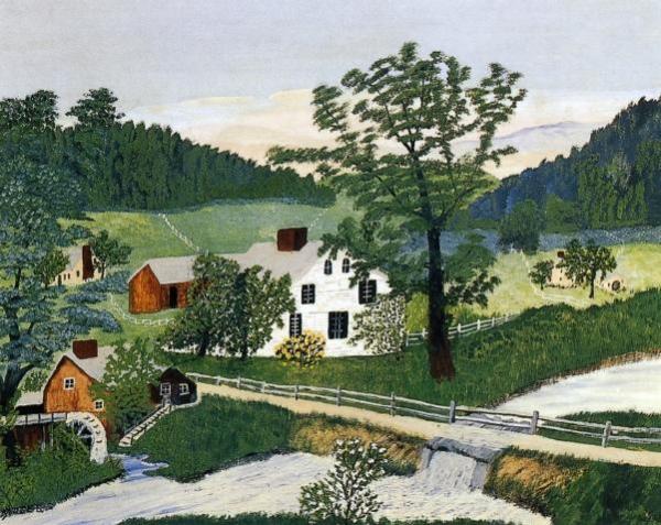 The Old Mill On Sunday by Anna Mary Robertson Moses