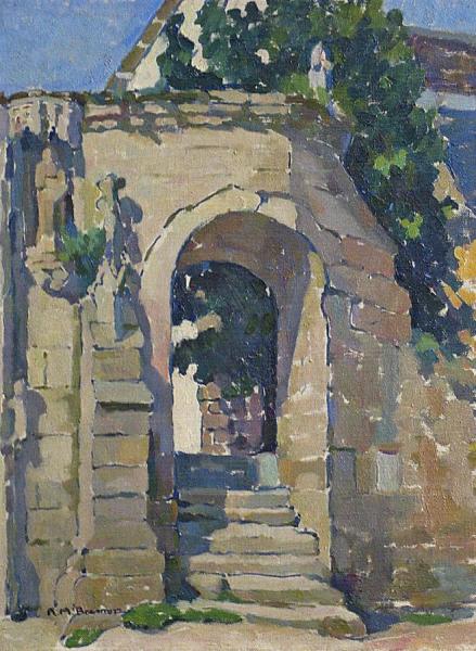 A View Through A Stone Arch With Steps by Anne Millay Bremer
