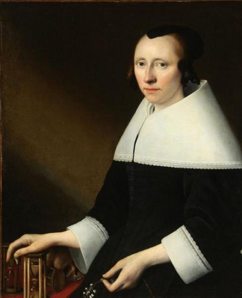 Portrait Of A Lady Holding A Sprig Of Lilies Of The Valley by Anthonie Palamedesz