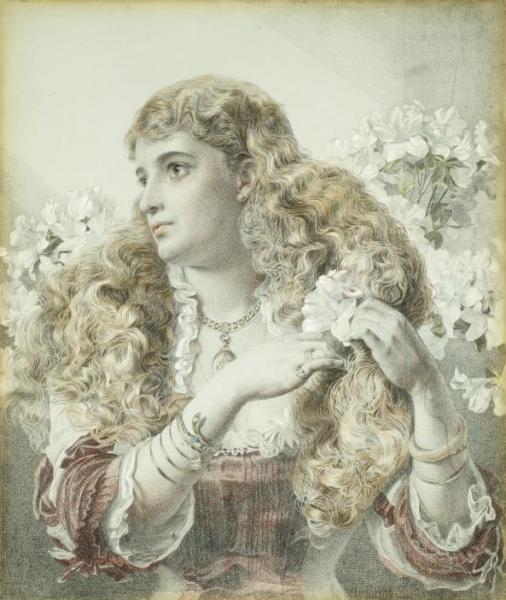 Drawing Of A Young Woman, Probably Lady Florence Emily Hesketh by Anthony Frederick Sandys