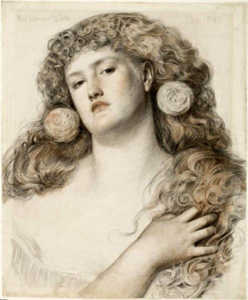 Red Rose And White by Anthony Frederick Sandys Oil Painting Reproductions