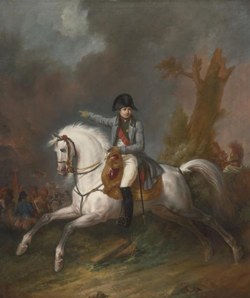 An Equestrian Portrait Of Napoleon With A Battle Beyond by Antoine Charles Horace Vernet