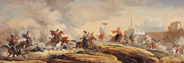 The French 9th Hussars Skirmishing With Mameluke Cavalry by Antoine Charles Horace Vernet