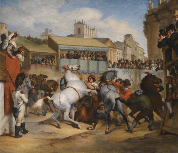 The Wild Horse Race In Rome by Antoine Charles Horace Vernet