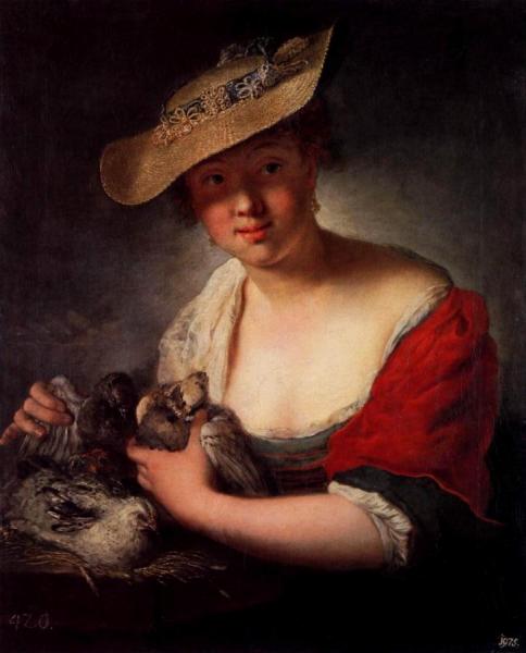 Girl With Pigeons by Antoine Pesne Oil Painting Reproductions
