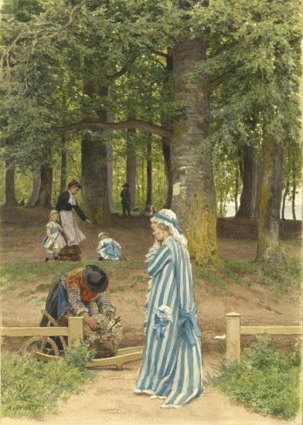 The Artist's Wife And Daughters In A Park At Heringsdorf, 1877 by Anton Alexander Von Werner Oil Painting Reproductions