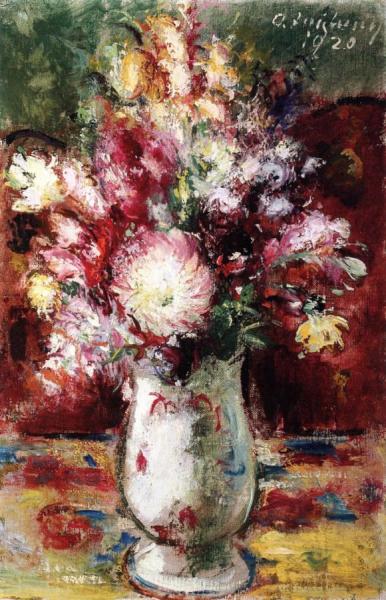 Bouquet In A Bright Porcelain Vase by Anton Faistauer