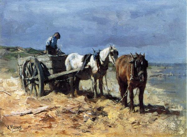 Anton Mauve A Team And Pull-cart