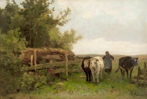 Anton Mauve A Woman Driving Cattle