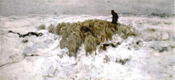 Flock Of Sheep In The Snow by Anton Mauve