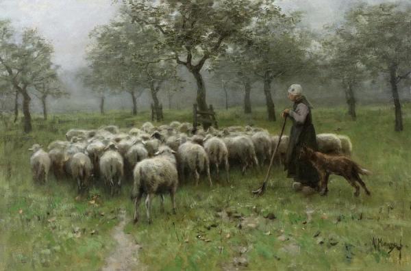Shepherdess With Flock Of Sheep by Anton Mauve