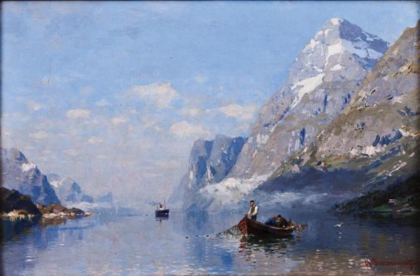 Boat On The Sognefjord by Anton Rasmussen