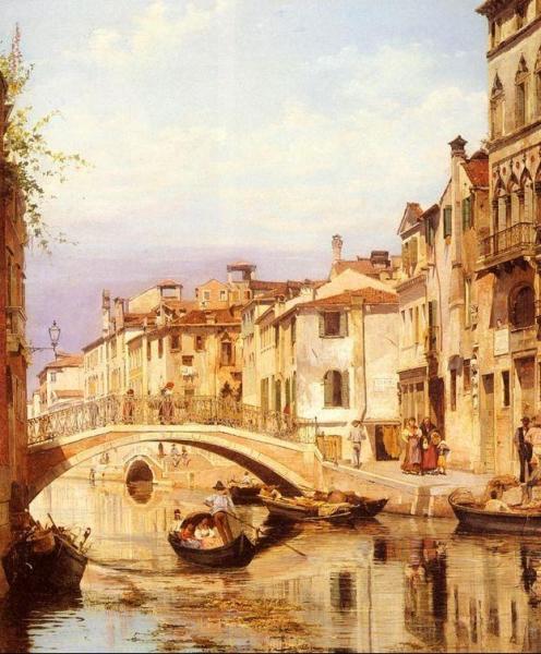 A Gondola On A Venetian Backwater Canal by Antonietta Branseis Oil Painting Reproductions