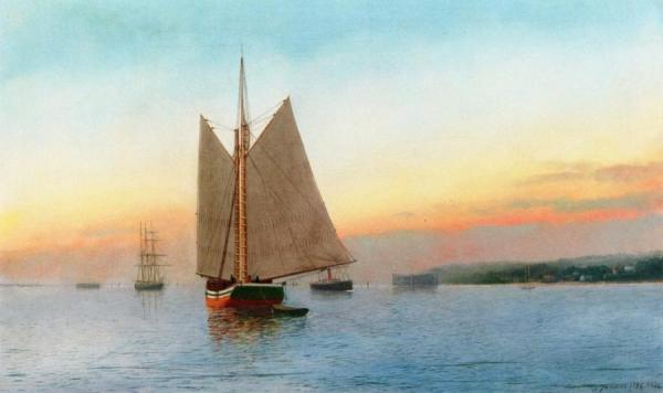 Lumber Schooner In New York's Lower Bay by Antonio Jacobsen
