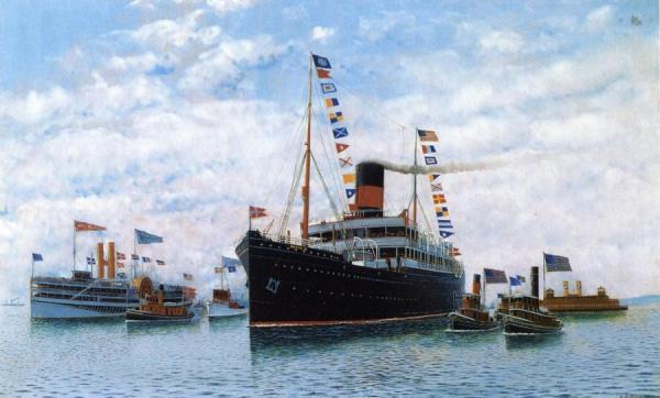Steamship Oscar Ii Entering New York Harbor by Antonio Jacobsen