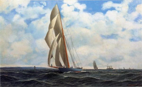 The Yacht Defender, On A Leeward Reach By Sandy Hook by Antonio Jacobsen Oil Painting Reproductions