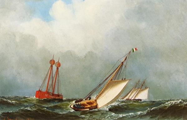 Vision And Dauntless Off Sandy Hook Lightship by Antonio Jacobsen