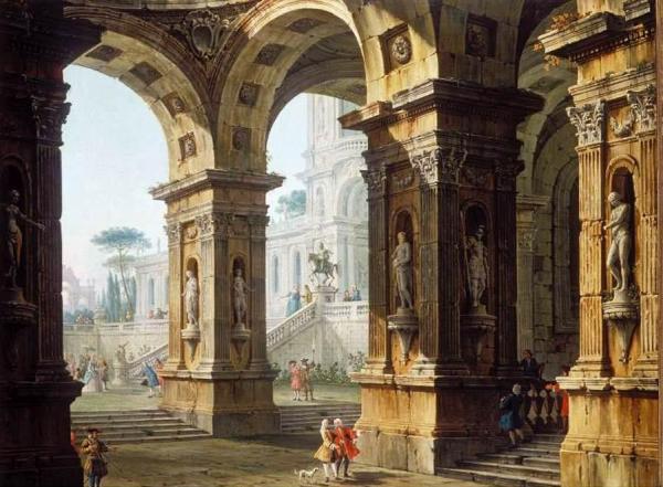 Capriccio With Elegant Figures by Antonio Joli