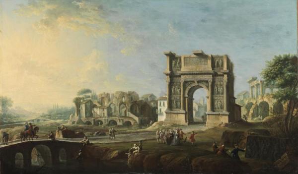 Visit Of Queen Maria Amalia Of Saxony At The Arch Of Trajan In Benevento by Antonio Joli
