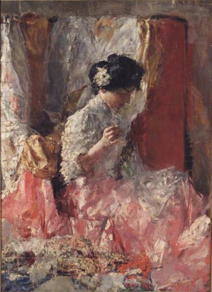 La Cucitrice by Antonio Mancini Oil Painting Reproductions