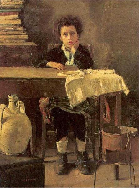 The Poor Schoolboy by Antonio Mancini Oil Painting Reproductions