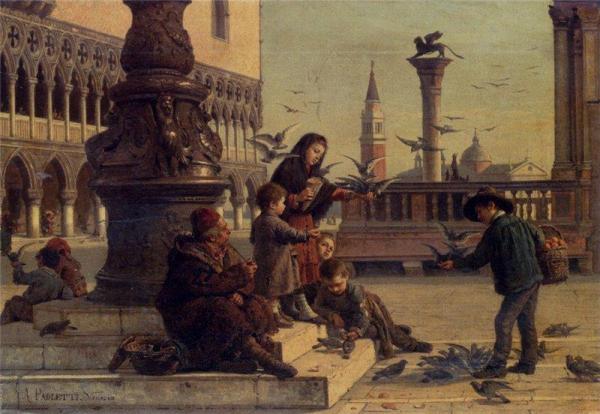Antonio Paoletti Feeding The Pigeons