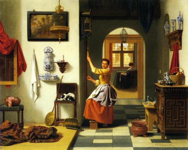 Winding The Clock by Antoon Francois Heyligers