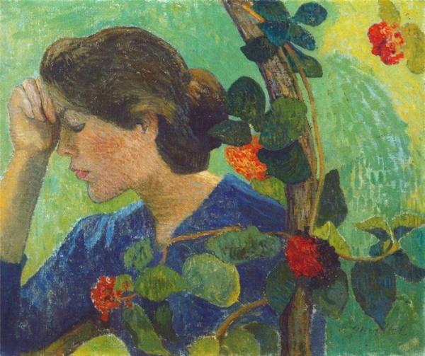 Girl Between Flowers And Leaves by Aristide Maillol