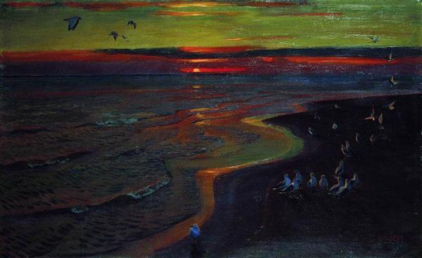 Seagulls At Sunset by Arkady Rylov Oil Painting Reproductions