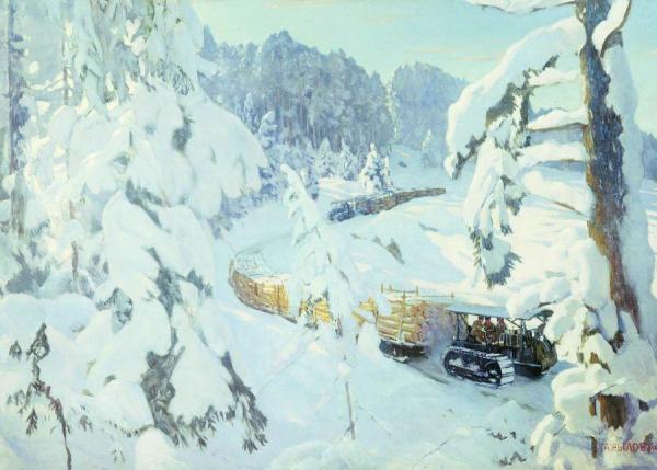 Tractor In The Woods by Arkady Rylov Oil Painting Reproductions