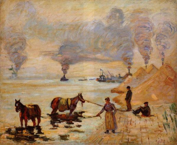 Horses In The Sand At Ivry by Armand Guillaumin