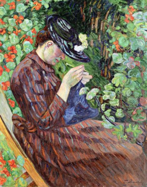 Madame Guillaumin Sitting In A Garden by Armand Guillaumin