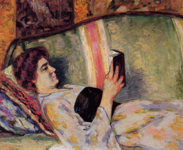 Portrait Of Marguerite Guillaumin Reading by Armand Guillaumin