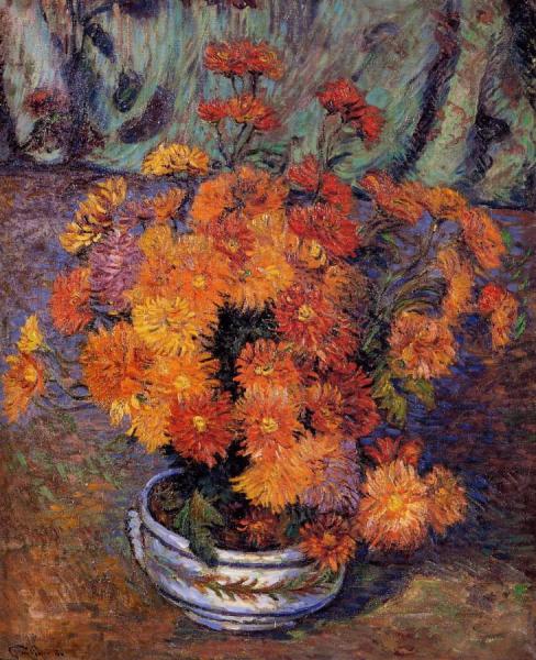 Vase Of Chrysanthemums by Armand Guillaumin Oil Painting Reproductions