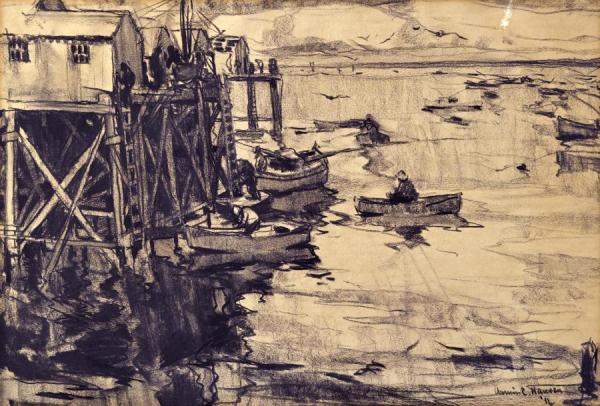 Fishermen Returning To The Pier by Armin Hansen Oil Painting Reproductions