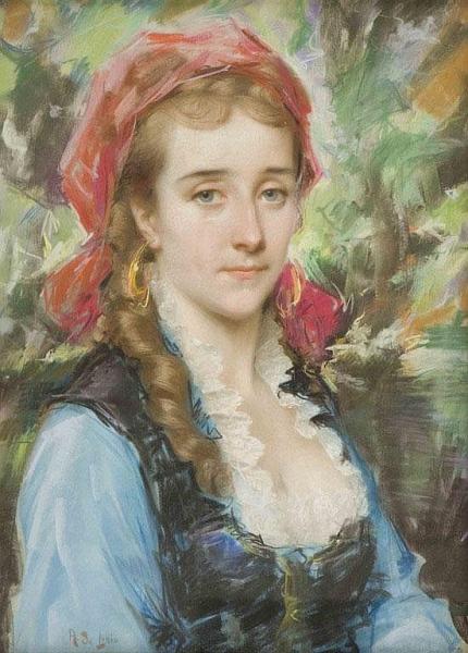 Face Of Woman With Scarf by Arnaldo De Lisio Oil Painting Reproductions